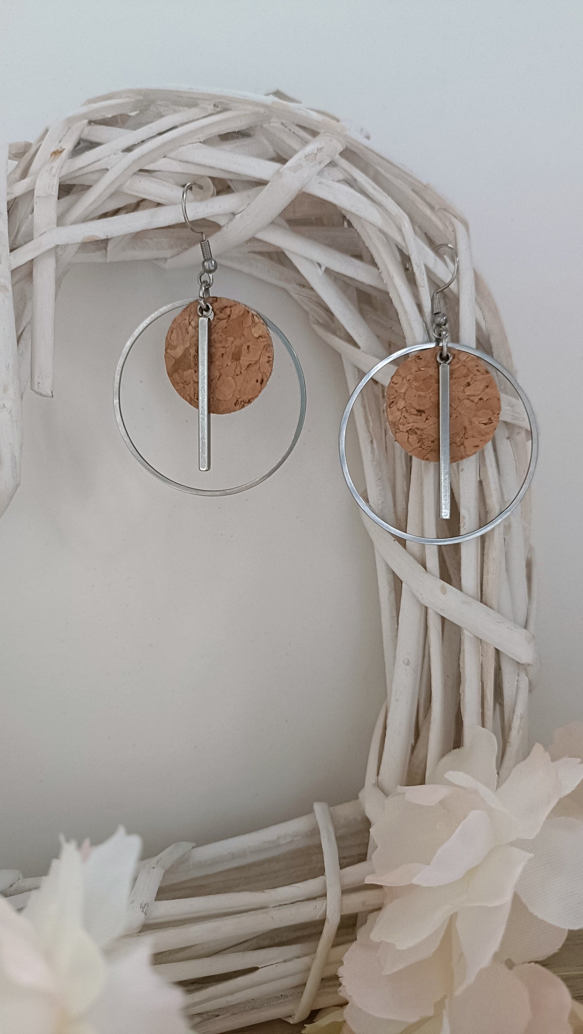 Boucles d'oreilles Mila en liège naturel | Acier inoxydable