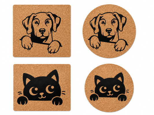 Lot de 4 sous-verres en liège | Animaux
