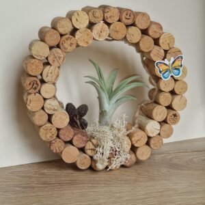 Cercle artisanal en liège avec une plante Tillandsia