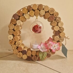 Décoration en liège ronde – Rose suspendue & bougie