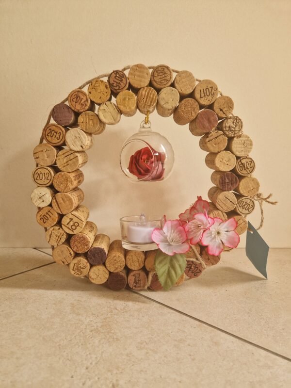 Décoration en liège ronde – Rose suspendue & bougie