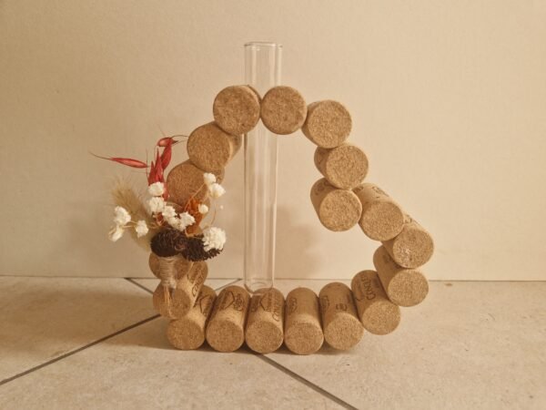 Décoration de table en liège – Cœur & tube à fleurs