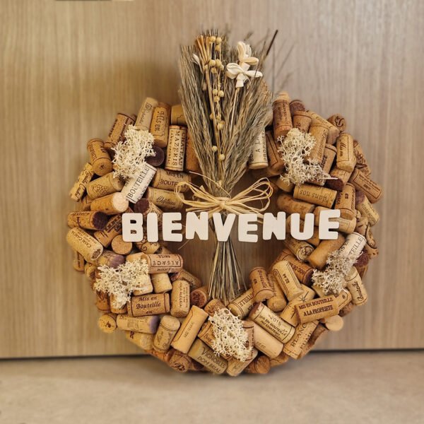 Couronne artisanale en liège "Bienvenue"