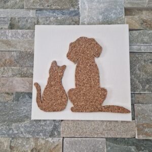 Chien et chat en liège sur toile