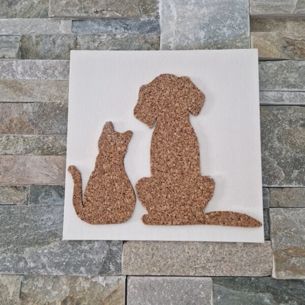 Chien et chat en liège sur toile