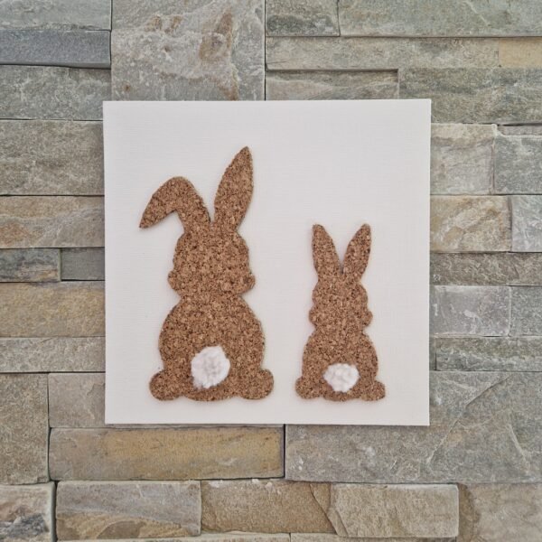 Duo de lapins en liège sur toile