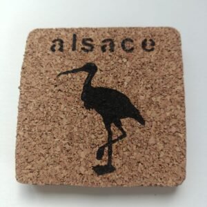 Lot de 4 sous-verres pyrogravé en liège - cigogne pleine et "Alsace"