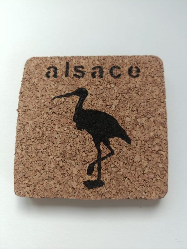 Lot de 4 sous-verres pyrogravé en liège - cigogne pleine et "Alsace"