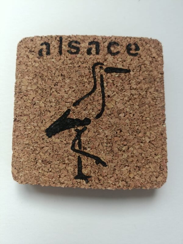 Lot de 4 sous-verres en liège pyrogravé - cigogne