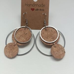 Boucles d'oreilles rondes en cuir de liège et acier