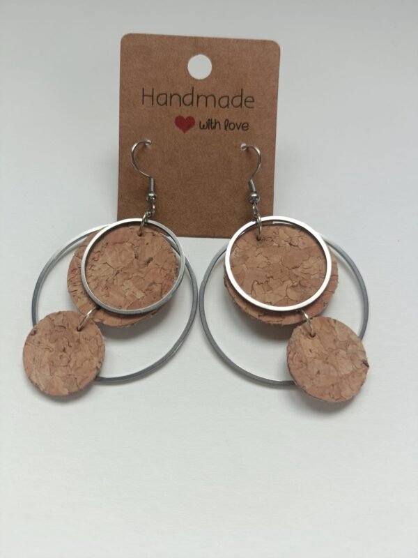 Boucles d'oreilles rondes en cuir de liège et acier