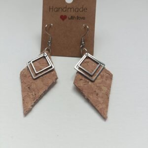 Boucles d'oreilles losange acier et cuir de liège