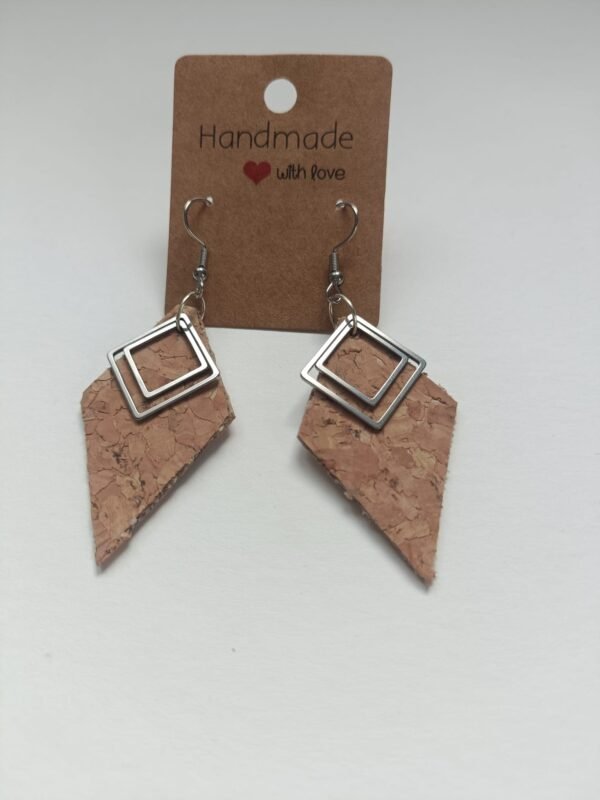 Boucles d'oreilles losange acier et cuir de liège