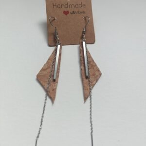 Boucles d’oreilles longues en cuir de liège et acier