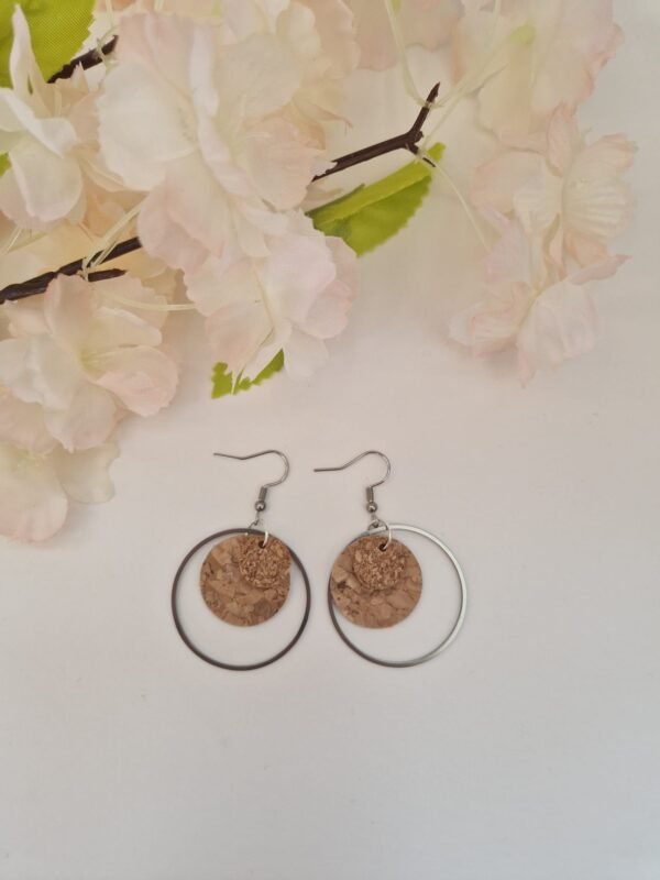 Boucles d'oreilles créole liège et acier