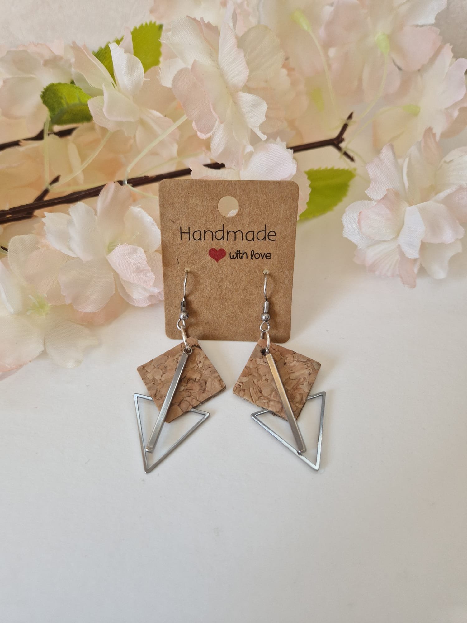 Boucles d’oreilles liège carré & triangle