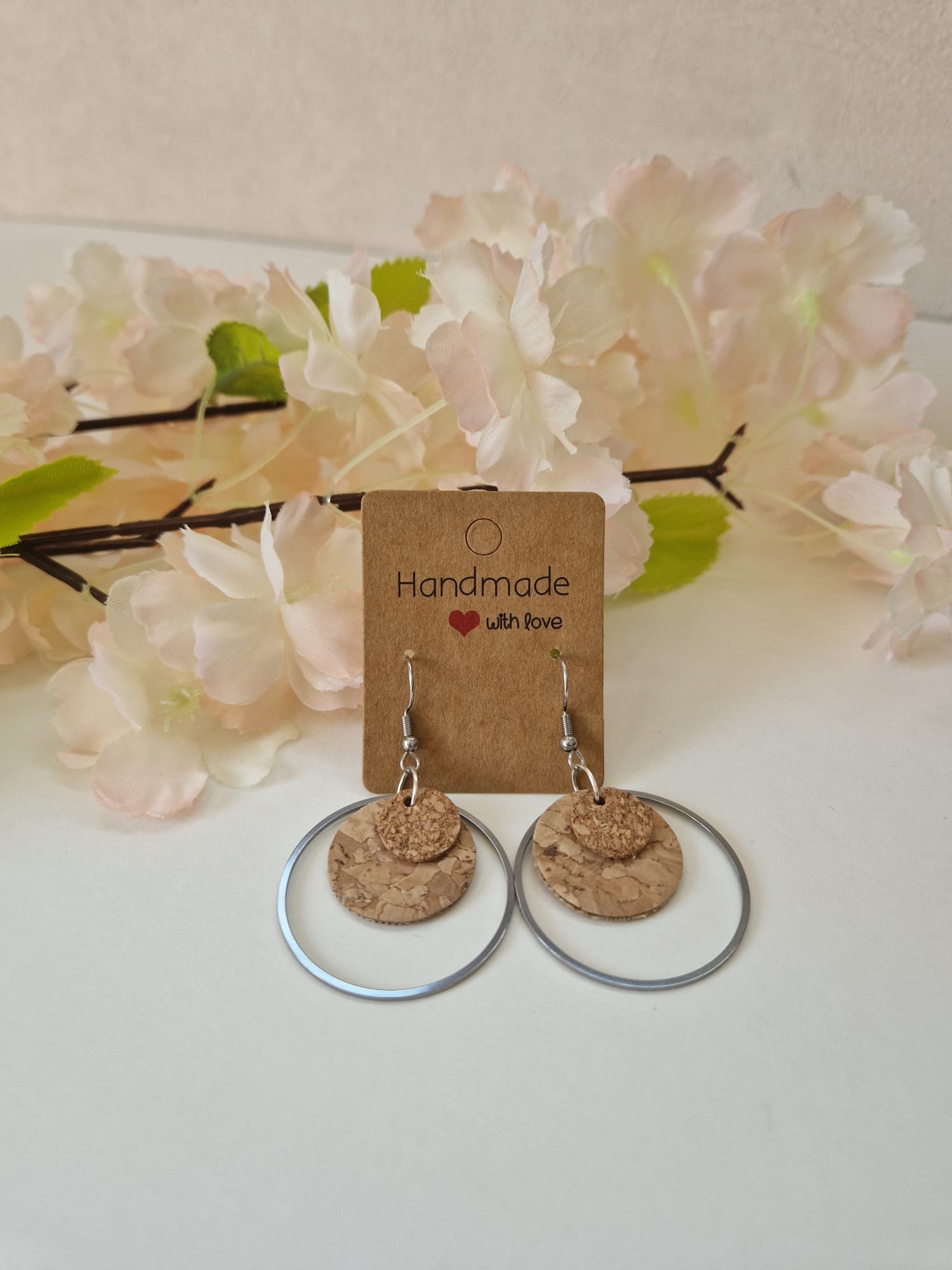 Boucles d’oreilles créole liège et acier